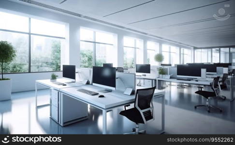 Contemporary Open Space Office Featuring White Computer Monitors