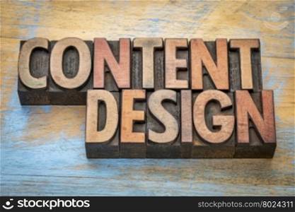 content design - word abstract in vintage letterpress wood type printing blocks