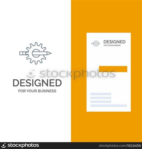 Content, Writing, Design, Development, Gear, Production Grey Logo Design and Business Card Template