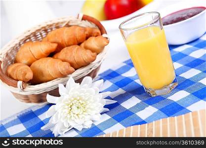 Continental breakfast with croisant and orane juice