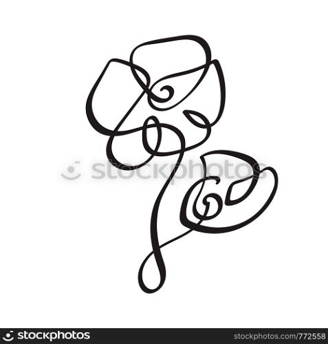 Continuous line hand drawing calligraphic flower concept logo. Scandinavian spring floral design element in minimal style. black and white.. Continuous line hand drawing calligraphic flower concept logo. Scandinavian spring floral design element in minimal style. black and white