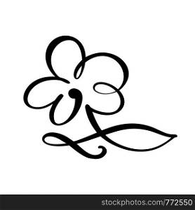 Continuous line hand drawing calligraphic flower concept logo beauty. Scandinavian spring floral design element in minimal style. black and white.. Continuous line hand drawing calligraphic flower concept logo beauty. Scandinavian spring floral design element in minimal style. black and white
