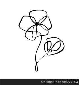 Continuous line hand drawing calligraphic flower concept logo florist. Scandinavian spring floral design element in minimal style. black and white.. Continuous line hand drawing calligraphic flower concept logo florist. Scandinavian spring floral design element in minimal style. black and white