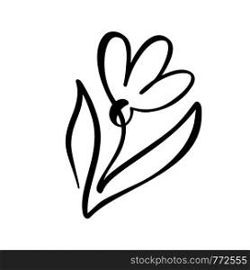 Continuous line hand drawing calligraphic flower concept logo organic. Scandinavian spring floral design element in minimal style. black and white.. Continuous line hand drawing calligraphic flower concept logo organic. Scandinavian spring floral design element in minimal style. black and white