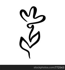 Continuous line hand drawing calligraphic Logo flower concept. Scandinavian spring floral design icon element in minimal style. black and white.. Continuous line hand drawing calligraphic Logo flower concept. Scandinavian spring floral design icon element in minimal style. black and white