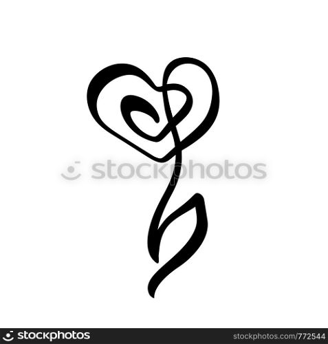 Continuous line hand drawing calligraphic Logo flower concept wedding. Scandinavian spring floral design icon element in minimal style. black and white.. Continuous line hand drawing calligraphic Logo flower concept wedding. Scandinavian spring floral design icon element in minimal style. black and white