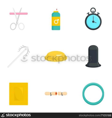Contraception icon set. Flat set of 9 contraception vector icons for web design. Contraception icon set, flat style