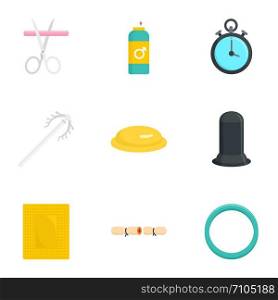Contraception icon set. Flat set of 9 contraception vector icons for web design. Contraception icon set, flat style