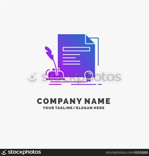 contract, paper, document, agreement, award Purple Business Logo Template. Place for Tagline.. Vector EPS10 Abstract Template background