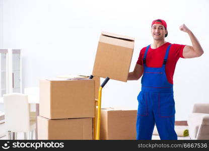 Contractor worker moving boxes during office move