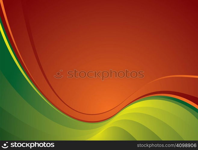 Contrasting red and green colours in the wavy abstract background