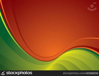 Contrasting red and green colours in the wavy abstract background