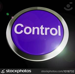 Control button used to regulate or operate remote machinery. A push switch interface and controls system - 3d illustration. Control Push Button Or Blue Remote Switch