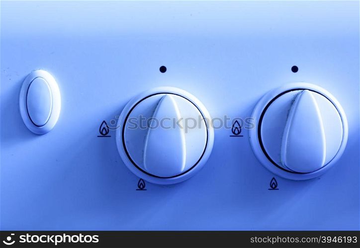 Control knobs of gas stove close up