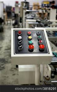 Control panel of the equipment in a modern printing house