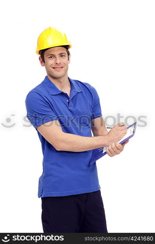 Contruction worker with clipboard