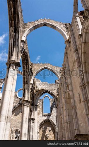 Convent of Carmo in Lisbon damaged in the major earthquake in 1755. Interior of the Convent of Carmo in Lisbon Portugal