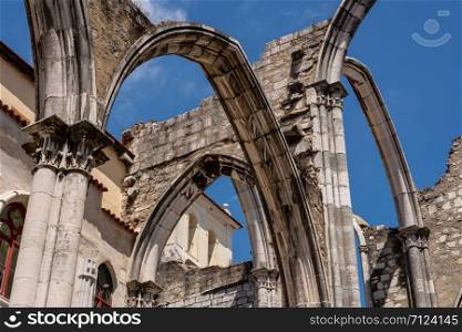 Convent of Carmo in Lisbon damaged in the major earthquake in 1755. Interior of the Convent of Carmo in Lisbon Portugal