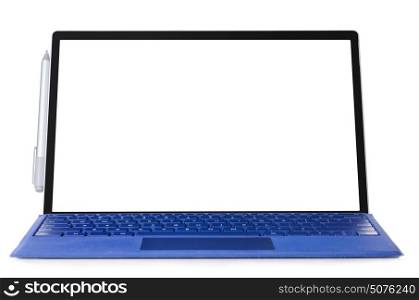 Convertible laptop computer. Convertible laptop computer with pen support and detachable keyboard isolated on white background