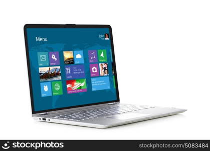 Convertible laptop computer with operating system. Convertible laptop computer with operating system interface on screen isolated on white background