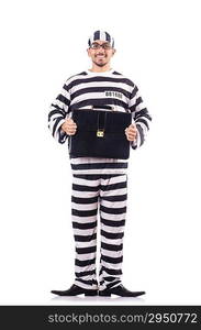 Convict criminal in striped uniform