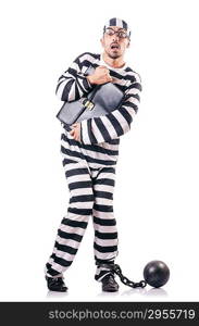 Convict criminal in striped uniform