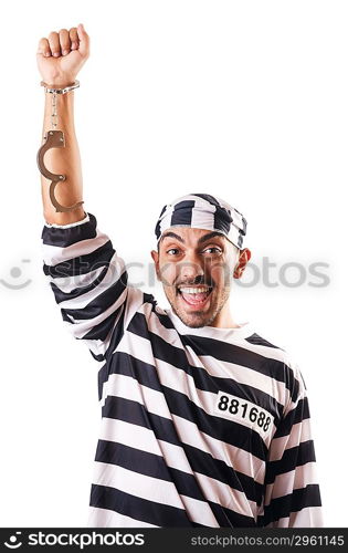 Convict criminal in striped uniform