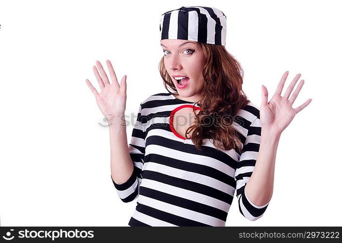 Convict criminal in striped uniform