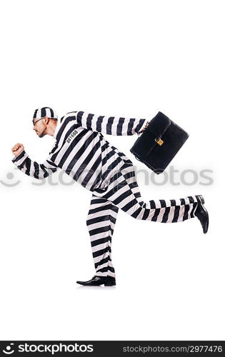 Convict criminal in striped uniform