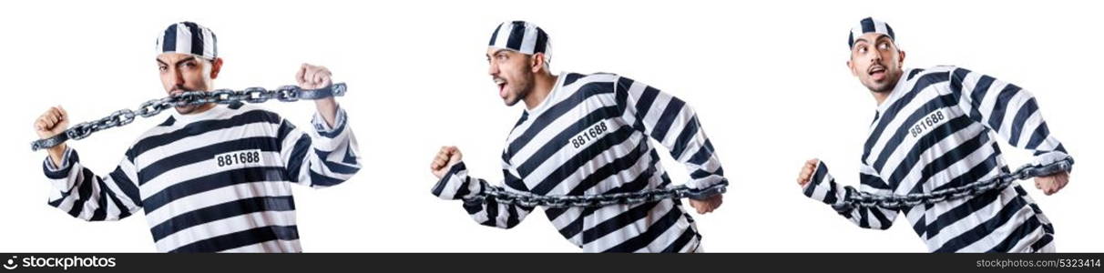 Convict criminal in striped uniform