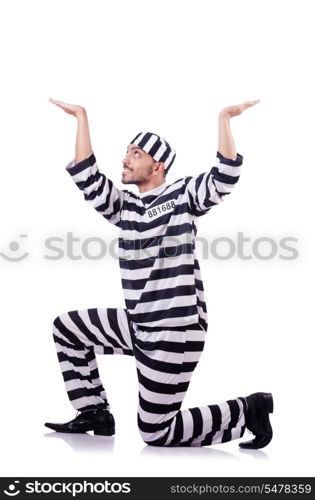 Convict criminal in striped uniform