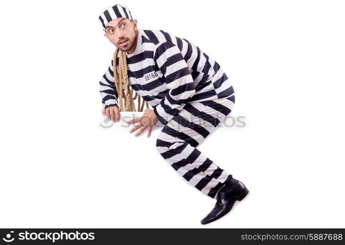 Convict criminal in striped uniform