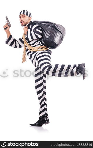 Convict criminal in striped uniform