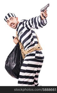 Convict criminal in striped uniform