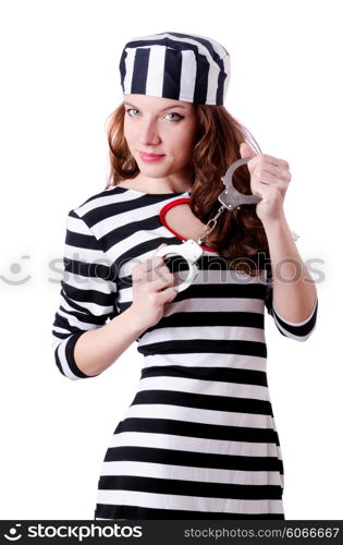 Convict criminal in striped uniform