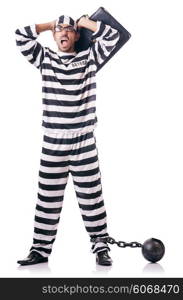 Convict criminal in striped uniform