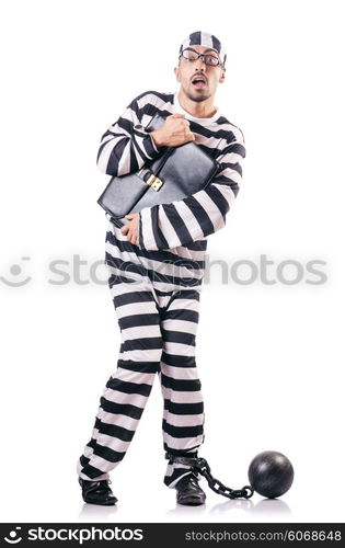 Convict criminal in striped uniform