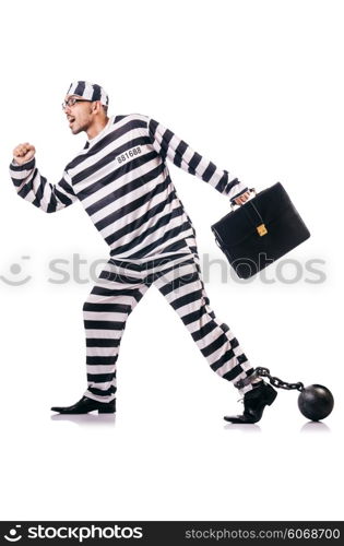 Convict criminal in striped uniform