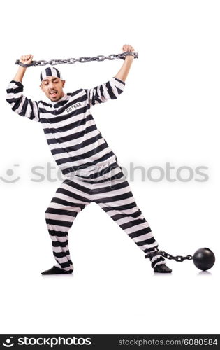 Convict criminal in striped uniform