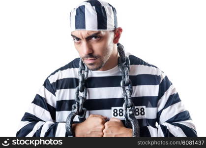 Convict criminal in striped uniform