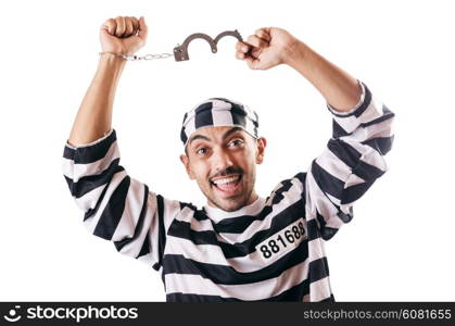 Convict criminal in striped uniform