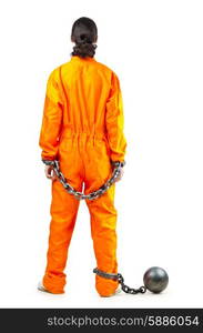 Convict with handcuffs on white