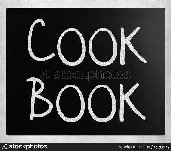 ""Cook book" handwritten with white chalk on a blackboard"