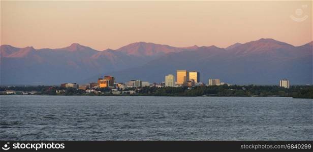Cook Inlet Anchorage Alaska Downtown City Skyline