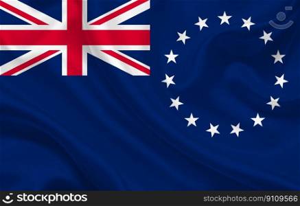 Cook Islands country flag on wavy silk fabric background panorama - illustration. Cook Islands country flag on wavy silk fabric background panorama