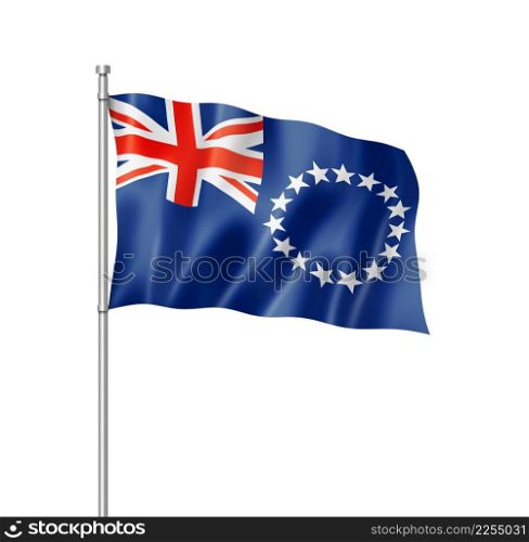 Cook Islands flag, three dimensional render, isolated on white. Cook Islands flag isolated on white