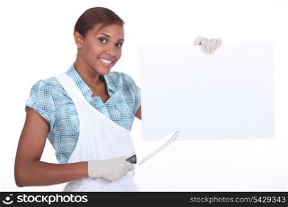 Cook pointing poster with knife