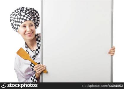 Cook with ladle and blank board