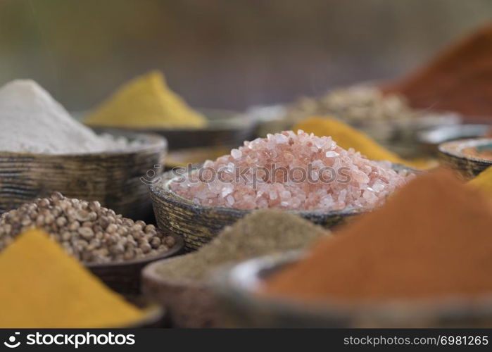 Cookbook and various spices background