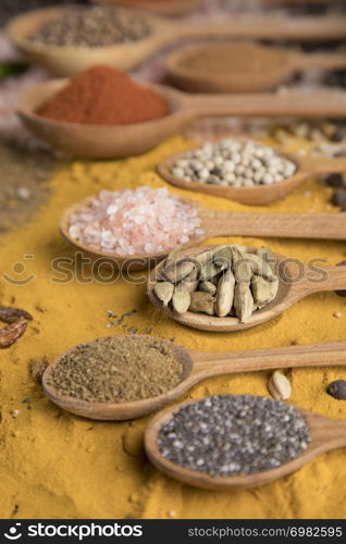 Cookbook and various spices background